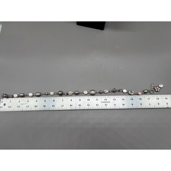 Artisan Silver Plated Bead Necklace Coin Pearl Pink Crystal Floral Toggle Clasp - Picture 8 of 9